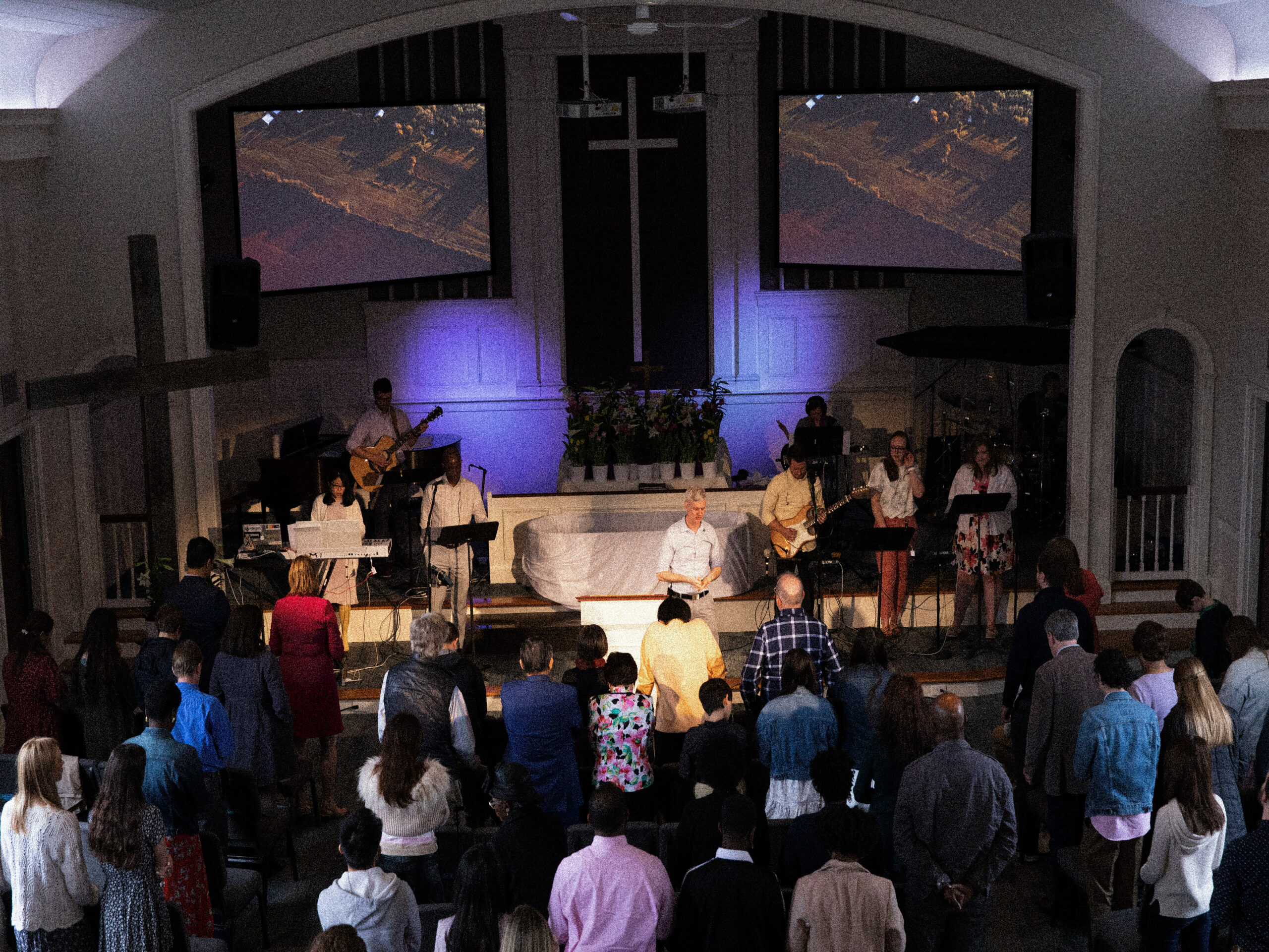 Aerial view of a prayer on Easter Sunday