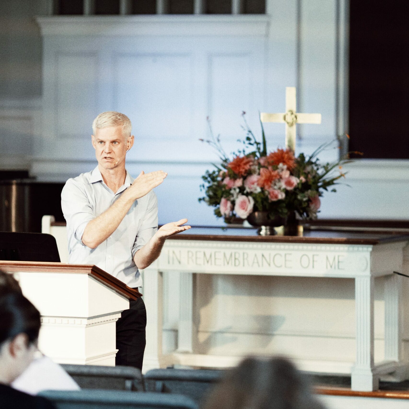 Pastor Stephen Sharkey preaching